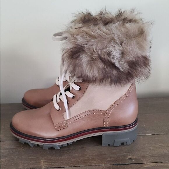 rag & bone Shiloh Leaather Combat Boots with Fur trim Size 8.5 / EU 38.5 NEW - Picture 3 of 11